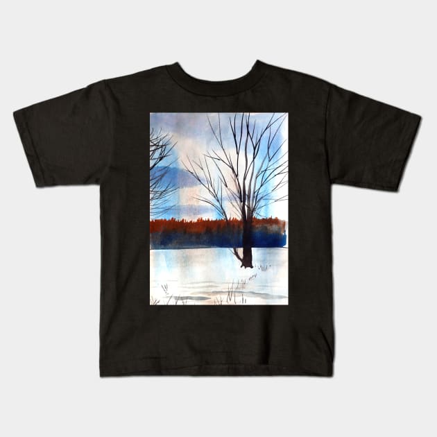 Snowy Trees Watercolor for Christmas Kids T-Shirt by julyperson